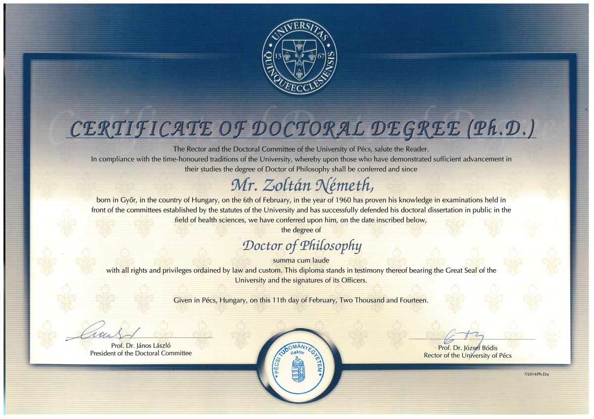 Certificate of Doctoral Degree (Ph.D.)